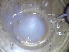Wild cumshot into a glass bowl