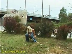 Blondie lassie receives a piss right on the ground