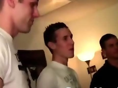Straight fellows in gay frat house giving blowjob fun