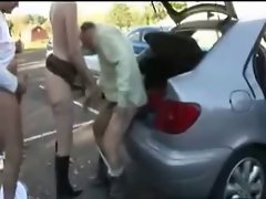 Vixen dirty wife dogging with many men in parking. Amateur