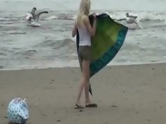 Exhibitionist slutty girl at the beach gets banged by the voyeur chap