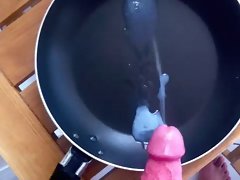 10 spurts of cum in a frying pan