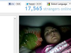 Obese Omegle girl licks fingers and displays knockers