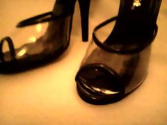 Black clear high heels screwing
