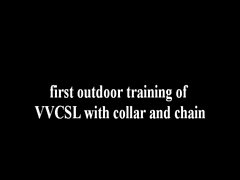 first outdoor training with collar and chain