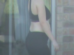 spying on neighbor in spandex