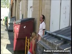 Filthy amateur whore licks phallus in alley