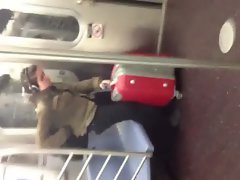 Public Flash &_ Cum On Train { Jerking off to blond }