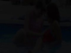 Fresh girlsongirls kissing by the pool