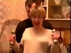 Sensual russian booze in the kitchen turns into sex