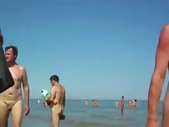 walking on shaven naked beach