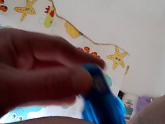 Playing with my blue vibrating sex toy