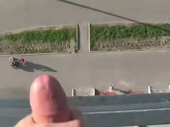 Shooting Cum Over A Balcony On Someone Walking Below