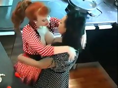 Redhead and Dark haired Eat And Play On Kitchen Counter