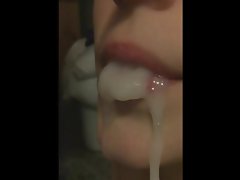 Huge load moist from her mouth