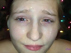 Tinder Teen Christmas Present an 18 year old gets a huge facial as a gift!