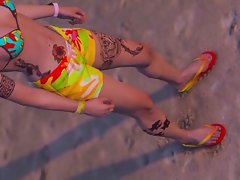 GTA Online sexy girl on the beach and using flip flops