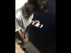 Spy cam, teen boy has jerk off in toilet
