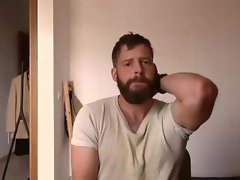 Hot straight bearded guy wank his cock and shows muscles