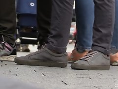 Candid shoeless shoeplay in flip-flops