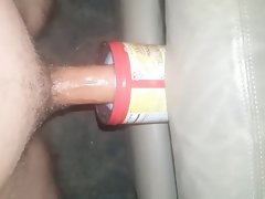 Uncircumcised Amatuer using Homemade Fleshlight part 1