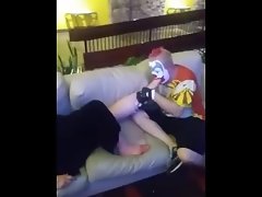 Clown Caresses Heavy Nymphs Toes in Public
