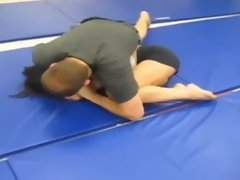 Hot female is predominated by plumper man. Mixed grappling