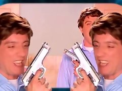 Attractive Brown-haired gets mad with Kitchen Gun
