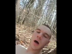 Jerking off his petite baby-sized wee-wee in the forest