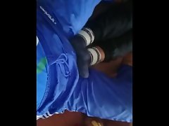 Punching balls in Adidas shiny Nylon Pants